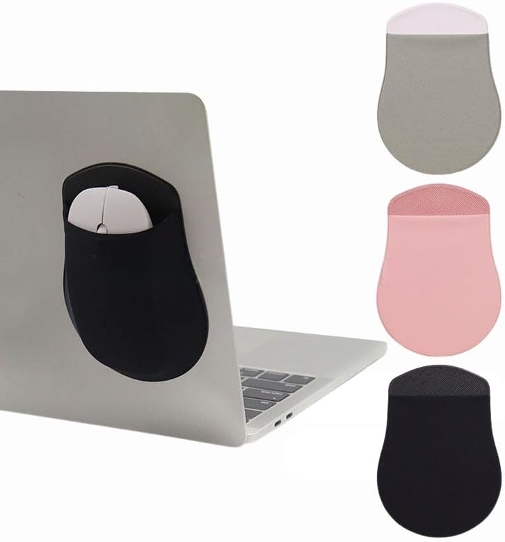 Adhesive Mouse Storage Pouch for Laptop – Stick-On Organizer Pocket for Notebook Accessories – Self-Adhesive Storage Bag for Mouse, Cables, Earbuds – Grey, Black, Pink (Gray, Mouse Shaped) Gray Mouse Shaped image 3 of 4 B0F6CV92D5
