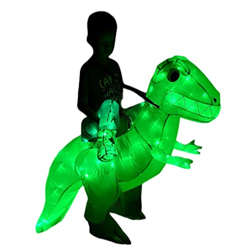 Bddedd Kids Inflatable Costume, Dinosaur Rider,Blow Up T-Rex Costumes With Led Light For Cosplay Halloween Christmas Party (Green Dinosaur, Kids) #TOP4