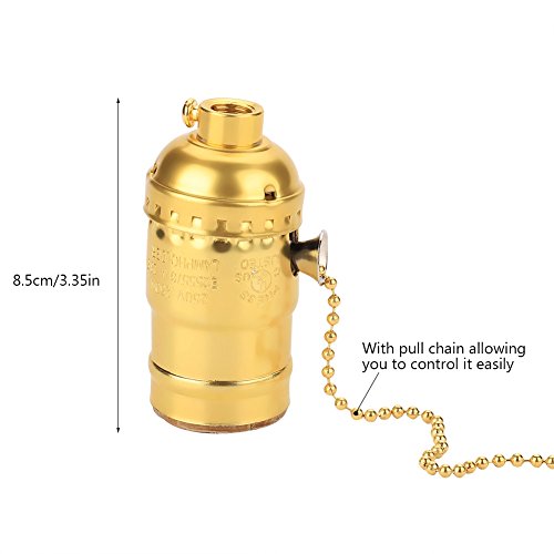 Delaman Vintage Light Socket E27 Aluminum Light Holder Replacement With Pull Chain Desk Lamp Lighting Edison Bulbs Screw Base (Gold) #TOP3