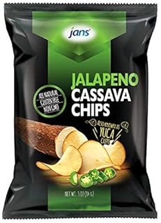 Jans Root Chips, Jalapeño Cassava Chips 3 Oz – Pack of 1 | Crispy Yuca, Spicy Jalapeno Snack Alternative to Potato Chips, Gluten Free, Non-GMO, Kettle Cooked Root Vegetable Chip