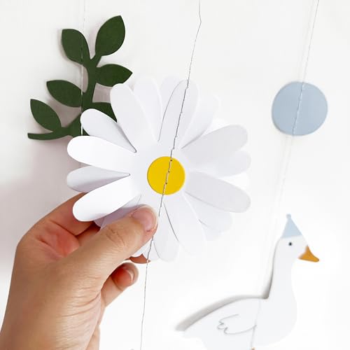 Image of Blue Silly Goose 3D Daisy Flower Leaf Polka Dot Hanging Streamer Garland Banner for Silly Goose Theme Birthday Wedding Shower Bridal Shower Spring Summer Themed Party Decorations Supplies