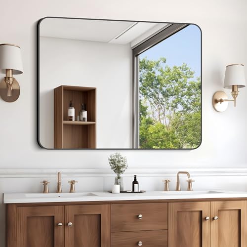 BONEWEI Bathroom Mirror Rectangle 30x48 inch Wall Mounted Black Frame ...