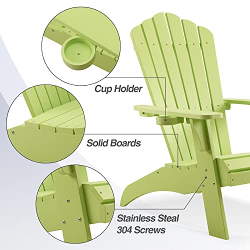 Psilvam Adirondack Chair, Oversized Poly Lumber Fire Pit Chair With Cup Holder, 350Lbs Support Patio Chairs For Garden, Weather Resistant Outdoors Seating, Relaxing Gift For Father & Mother (2, Green) #TOP2