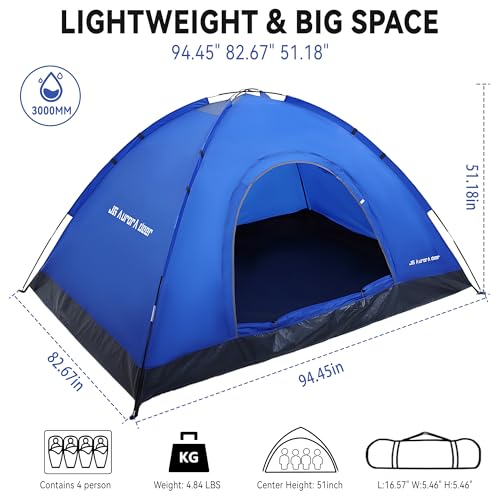 1/2/3/4 Person Tents Waterproof&Windproof Family Tents Camping-Tent,Lightweight Portable Pop Up Tent for Camping,Hiking,Mountaineering or Beach Easy to Set Up Adventures Carry Bag - Image 2