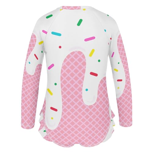 QUGRL Girls' Training Swimsuit Long Sleeve Ice Cream with Waffle UPF 50+ Girl Swim Dress Pink Quick Dry Rashguard 11-12 Years for Beach Pool3