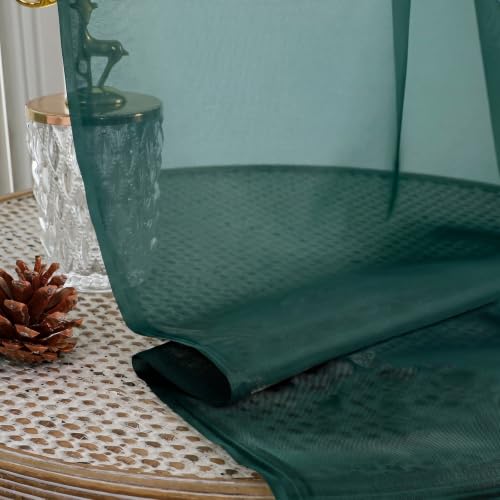 Image of Hunter Green Bedroom Curtains 2 Panel Sets 96 Inch Length, 59 Inch Extra Wide Light Filtering Voile Drapes Light Airy Window Drapes for Patio Door Living Room Bedroom Dining, 59Wx96L Inches