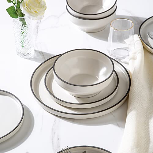 Leratio Ceramic Dinnerware Set, Service For 6 (18Pcs), Stoneware Plates And Bowls Set,Highly Chip And Crack Resistant| Oven Dishwasher & Microwave Safe,Resistant-White& Black Style #TOP5