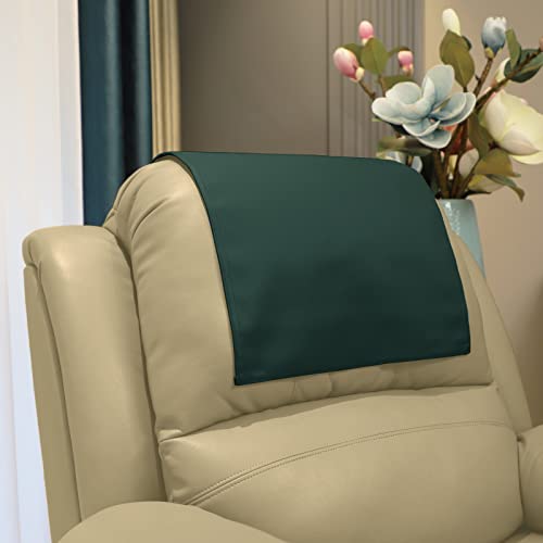 AmazeCov Premium Headrest Cover for Recliner Chair,Flame Retardant Faux Leather Headrest Protector for Furniture, Theater Seat Cover Head Protector Cover for Home & Office Sofa,16Wx27L, Dark Green