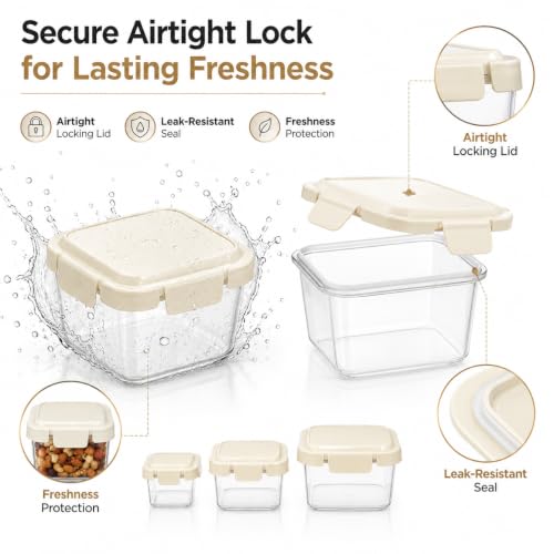 Image of Vasukie 3-small Piece Airtight Plastic Food Storage Containers - Square Nesting Meal Prep Containers with Airtight Locking Lids - Clear BPA-Free Kitchen & Pantry Storage Box Set