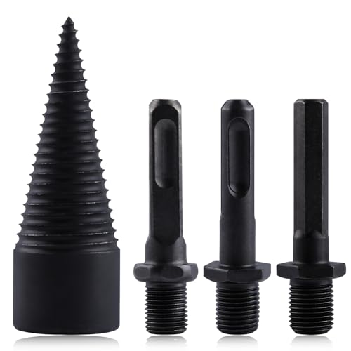 SPEEDWOX 4pcs Firewood Log Splitter Wood Log Splitter Easy Splitter Detachable Drill Bit Heavy Duty Electric Drills Screw Cone Driver Removable 32mm + 3 Handles (Square + Round + Hex Shank)