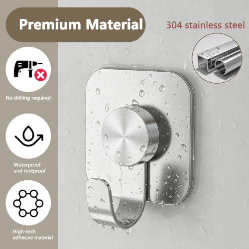 Aikzik Large Self Adhesive Hooks - 26lb Max, Heavy Duty Stainless Steel Sticky Hooks, Strong Hooks for Hanging for Towel, Coat, Robe, Key, Stick on Bathroom, Kitchen, Door and Wall - Silver(4 Pack) - Image 4