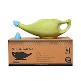 HealthGoodsIn Premium Handcrafted Durable Ceramic Neti Pot, Nasal Irrigator, Dishwasher Safe, 2 Silicone Nozzle Tip, Holds 225 Ml. Water - (Freckle Pattern Green)