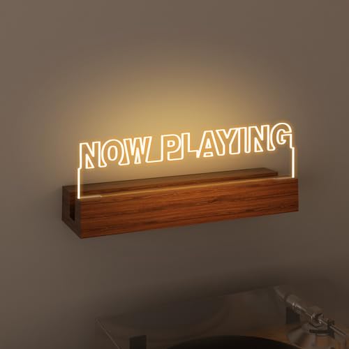 CoolGift Mart Now Playing Vinyl Record Stand Wall Mount, Light up Record Holder, Wooden Acrylic Display with Warm White Lights for Albums, Room Decor, for Vinyl Lovers