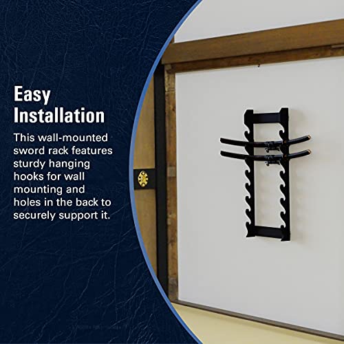 Whetstone Cutlery 8-Tier Wall Display Sword Rack, Durable Wall Mounted Samurai, Katana, Wakizashi, Or Any Standard Swords Holder With Stylish Elegant Black Finish - Home, Room, Office, Or Dojo Decor #TOP3