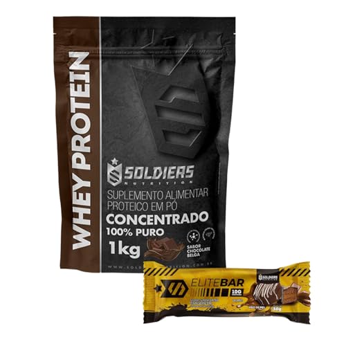 Kit: Whey Protein 1Kg Chocolate Belga + Barrinha Elitebar Pão de Mel 30g Soldiers Nutrition