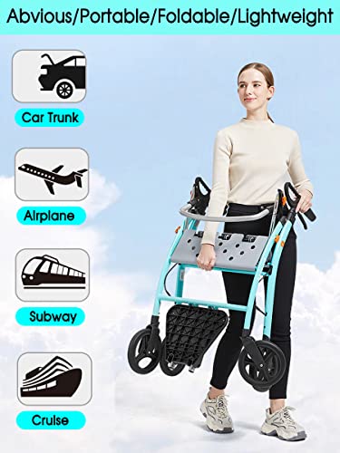 Hi-Fortune Lightweight Rollator Walker For Seniors & Adults With 17"W Seat And Brakes Foldable Portable Rolling Mobility For Indoor Outdoor, 6-Inch Wheels Weight Only 17 Lbs Support 265 Lbs Aluminium #TOP2