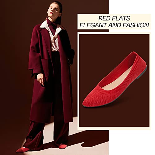 Women's Flats Shoes Pointed Toe Ballet Flats Dress Shoes Slip On Shoes Comfortable Flats(Red.us5) #TOP1