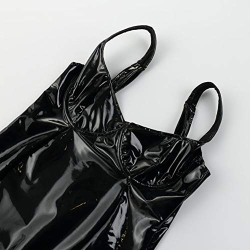 Vestidos sexy femininos de couro envernizado de corte baixo sem mangas costas nuas Mini vestido para