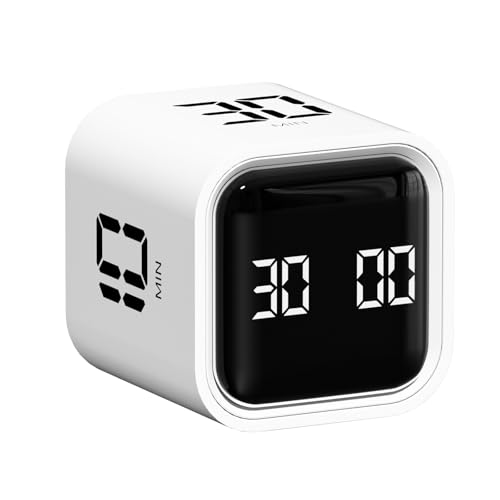 Image of Cube Pomodoro Timer, Smart Productivity Timer 5 /10 /30 /60 Minutes & Custom Countdown, Pause & Resume, Adjustable & Silent Visual Timer, Portable Rotation Multi Desk Timer for Study Task Work Kitchen