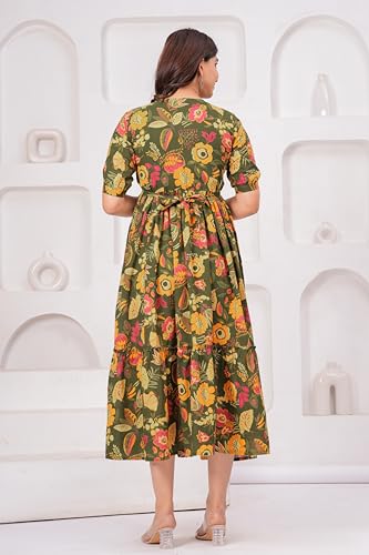 Image of The Moon Star Women's Cotton Floral Printed Anarkali Maternity Feeding Kurti | Breastfeeding Dress for Mothers | Zipper Feeding Kurti,Nursing Kurti, Comfortable and Trendy Maternity Wear