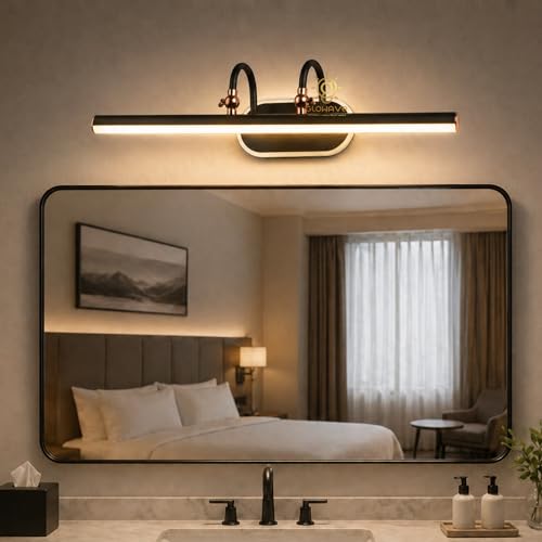 Image of Glowave Classic Metal Black Rose Gold LED Mirror Light Vanity Bathroom Picture Light - Tricolour (Warm White, White, Natural White) (575B /18+3W)