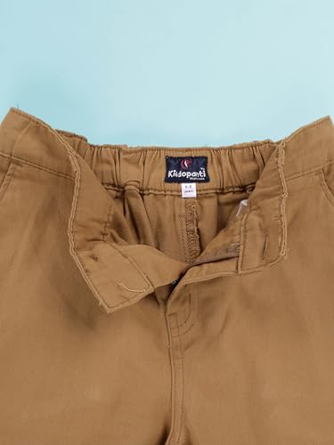 Image of KiddoPanti Boys 100% Cotton Twill Chinos Pant | Comfortable Regular Fit | 2 Side Pocket, 2 Back Pocket | Ankle Length | Back Elasticated Waistband with Button Zip Open Fly