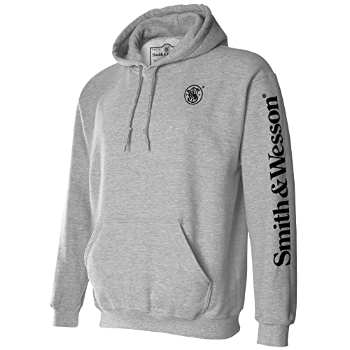 Smith & Wesson Officially Licensed Men's Hooded Sweatshirt, Long Sleeve Pullover Graphic Hoodie with Arm and Chest Logo