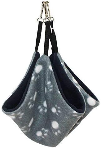 Parachute Pouch (Grey w/ Paw Print) - Hanging Fleece Cage Accessory Toy for Sugar Gliders, Marmosets, Rats, Hamsters, Flying Squirrels,…