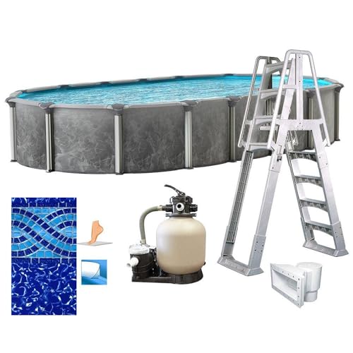 In The Swim 15' x 30' Oval Above Ground Swimming Pool - Emotion Package - Featuring: Sand Filter, Pump System and A-Frame Ladder
