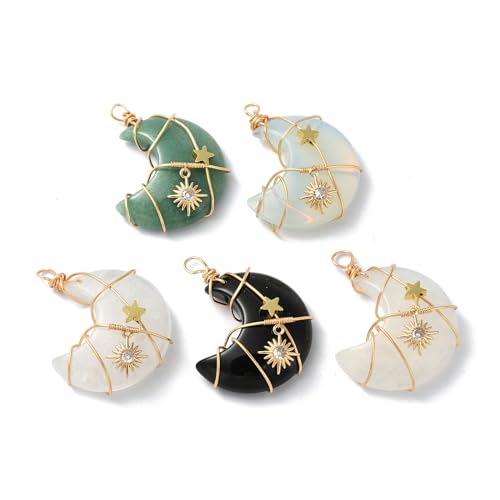 LiQunSweet 5 Pcs Chakra Crystal Quartz Stone Gemstone Charms Pendant Cubic Zirconia Star Moon Charms for Necklace DIY Jewelry Making