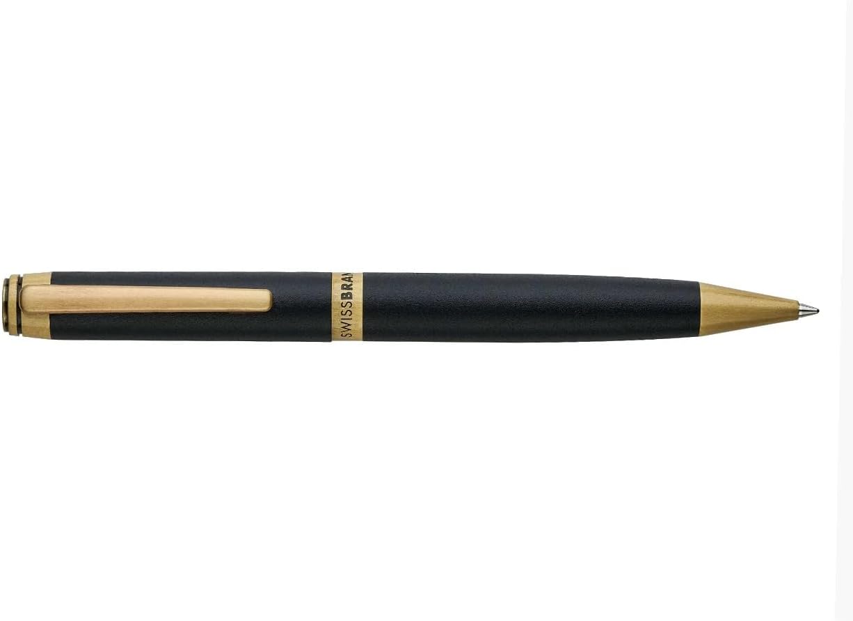 Swissbrand Legacy 2501 Matte Black & Gold Trim Metal Ball Pen, Smooth Writing, Elegant Gift Pen Black Ink
