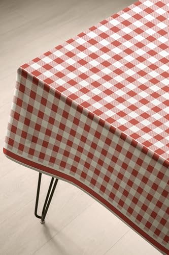 Image of Classic Dusty Red and White Checkered 4 /6 Seater Table Cloth /Cover, 52 x 72 Inch, Buffalo Plaid Pattern, Rectangle Dining Table Cover