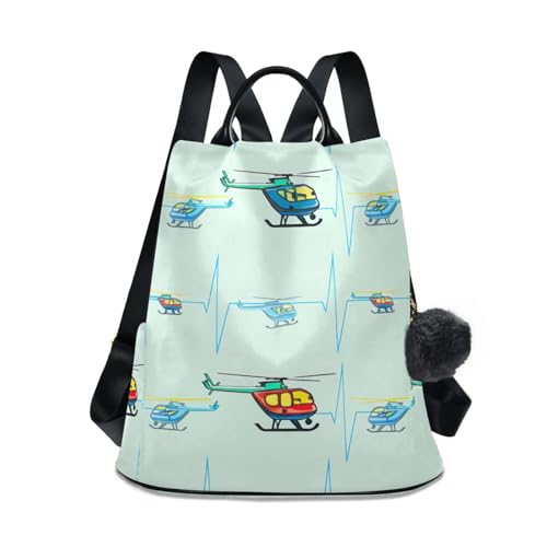 Mochila antirrobo para mujer Playful Helicopter Horizon Blue con pompón decorativo