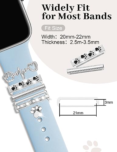 Jr.dm Watch Band Charms With Decorative Bling Rings Loops, Compatible With Apple Watch 40Mm 38Mm 41Mm 42Mm 44Mm 45Mm Metal Diamond Charms Smart Watch Strap Accessories For Iwatch Series 8 7 Se 6 5 4 3 2 1 (No Band)Silver #TOP4