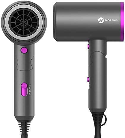 Hair Dryer, slopehill (Safety Upgraded) 1800W Professional Ionic Hairdryer for Hair Care, Powerful Hot/Cool Wind Blow Dryer, 3 Magnetic Attachments, ETL, UL and ALCI Safety Plug (Dark Grey)