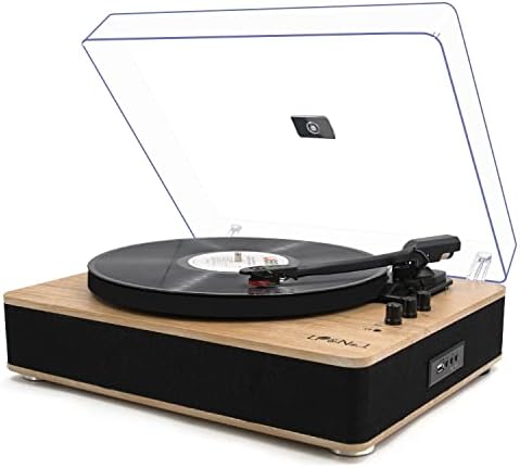 Bluetooth Vinyl Record Player 3-Speed Belt-Drive Turntable with Stereo Speakers and USB Play&Recording (Light Wood)