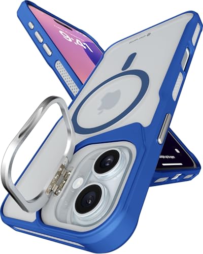 Image of eller sante Roxane Magpro Back Cover Case for iPhone 16 Plus Scratch Resistant Camera Screen Protector TPU Shockproof with Stand Holder Mag-Safe Wireless Charging- Blue