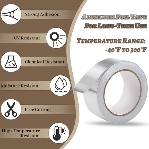 Image of Aluminum Foil Tape 2 Inch x 99Ft (3.9 Mil) Heavy Duty Waterproof High Temperature Sealing and Patching for Ductwork Furnace HVAC Indoor Outdoor Repairs