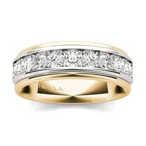 3/4 Ctw GH/SI1-SI2 IGI USA Certified 14K White and Yellow Gold Natural Diamonds Mens Ring Wedding Band