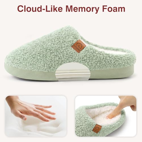 Image of Evshine Memory Foam Fuzzy Slippers for Women Curly Fleece House Shoes | Indoor Outdoor, Comfy and Warm Fur Lining, Non-slip Rubber Sole, Bedroom Slip on, Cozy, Cushioned, Machine Washable