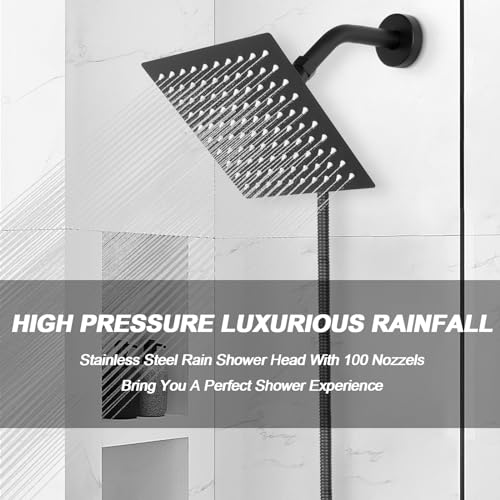 NearMoon High Pressure Rain Shower Head Set with Handheld Spray and Hose (8-Inch Matte Black)