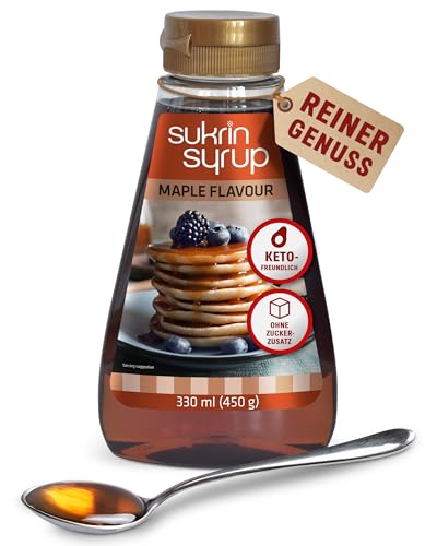 Sukrin Syrup Maple - dickflüssiger Ahornsirup mit reduziertem Kohlenhydratanteil zum Süßen und Backen mit 49% Ballaststoffen (450g Flasche)