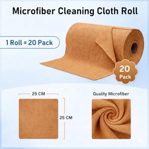 Image of Showstopper Microfiber Cleaning Cloth Roll, Reusable Tear Away Microfiber Towels,Washable, Ultra Absorbent, Rags Cleaning, Dishcloths, Cleaning Cloth for Car, Home or Kitchen. (Brown, 25cm X 25cm)