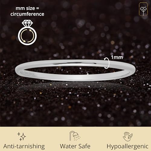 Max + Stone PARADE OF JEWELS Solid 14K Gold Wedding Band Ring For Women In White Gold 1Mm Thin Stacking Band In Size 8 thumb #3