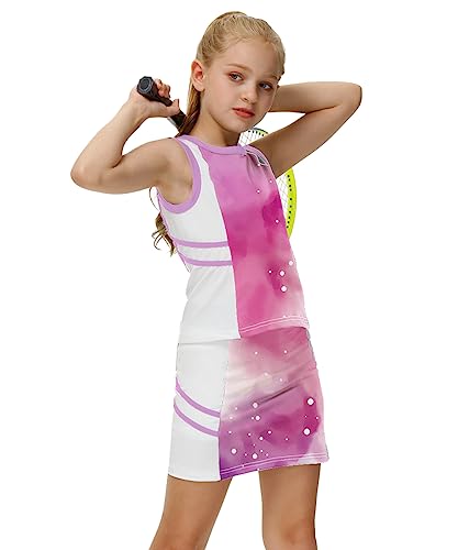 Image of AOBUTE Girls Tennis Golf Outfit Tank Top and Skirt with Shorts Set 4-12 Years