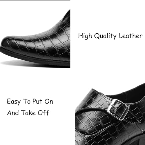 Men's Dress Oxford Shoes Chunky Heel Monk Strap Pointed Toe Slip On Western Cowboy Ballroom Prom Dress Oxford Shoes Classic Wedding Party Business Suit Shoes4