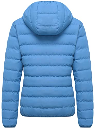 Ggleaf Women's Hooded Packable Full-Zip Short Jacket Quilted Warm Lightweight Winter Coat Acid Blue M #TOP1