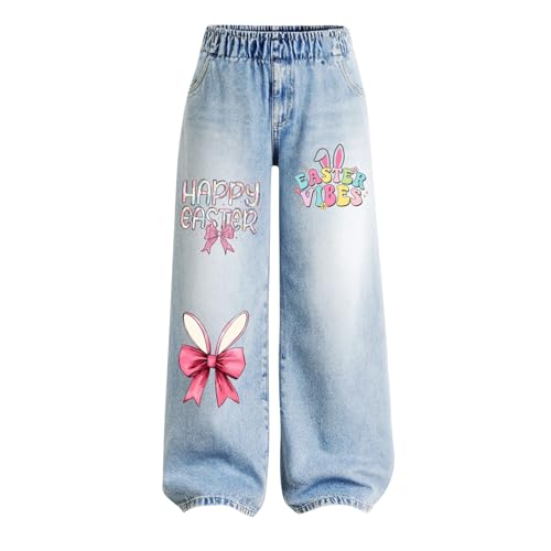 Baggy Jeans Girls Heart Wide Leg Jeans Cute Pattern Light Blue Elasticated Waist Denim Cargo Trousers Teens Girl Y2k Boyfriend Hip Hop Pants Vintage Casual Spring Summer Joggers