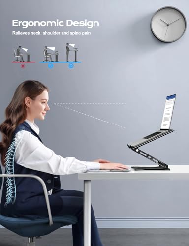 Adjustable Laptop Stand for Desk, Metal Foldable Laptop Riser, Ventilated Cooling Bracket, Ergonominc Computer Notebook Printer Stand for Desk Compatible with 10-15.6“ Laptops - Image 3