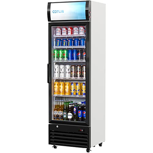 Cotlin Glass Door Merchandiser Refrigerator With Led Lighting, 12.5 Cu.ft Commercial Beverage Cooler, Extra Adjustable Shelves And Drink Organizers, Etl Nsf Approved #TOP1